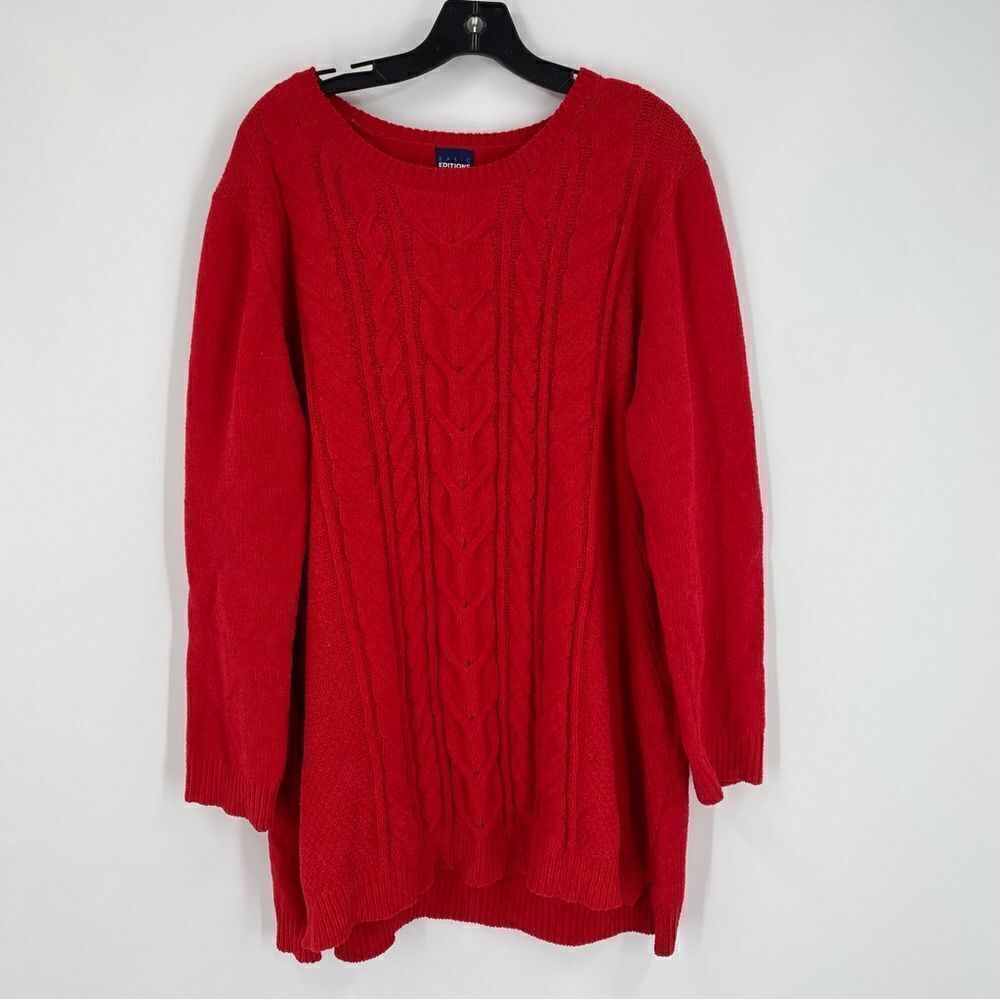 Basic Editions Women’s Red Cable Knit Sweater Tunic Size XXL